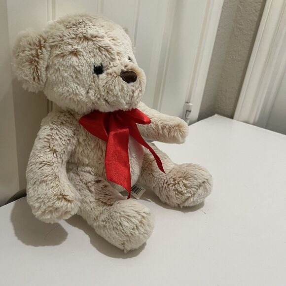 Dan Dee Tan Cream Teddy Bear Red Satin Bow Plush 12" Stuffed Animal 2019 - Picture 4 of 9